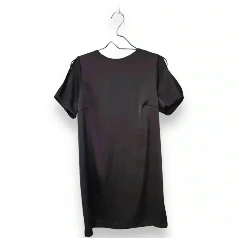 H&M Black Short Sleeve Satin Cutout Sleeve and Back with Silver Detail Minidress - Picture 16 of 16